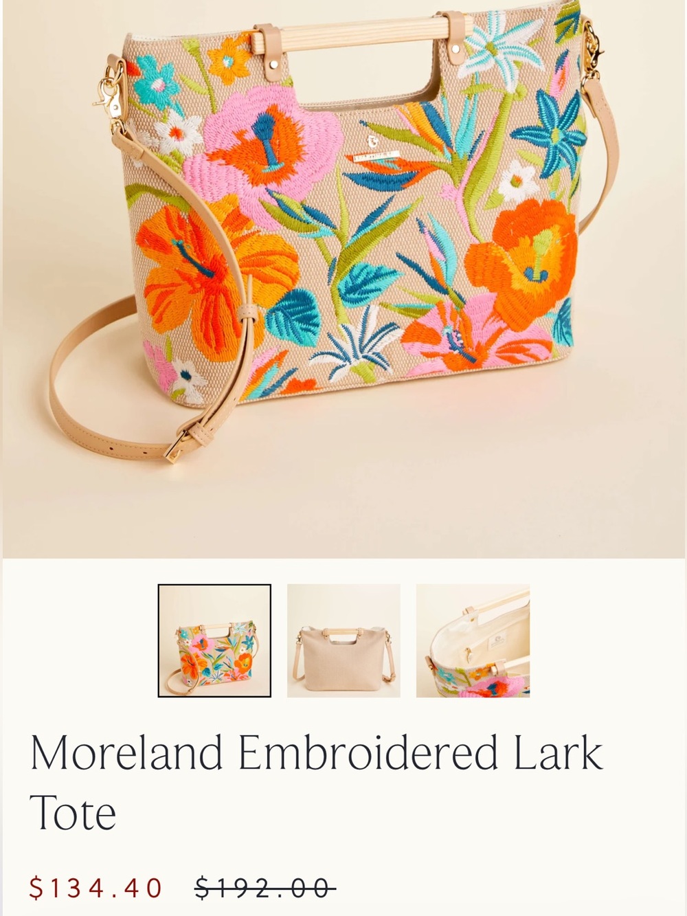 Spartina 449 Embroidered Lark Tote with Floral Embroidery & crossbody strap
